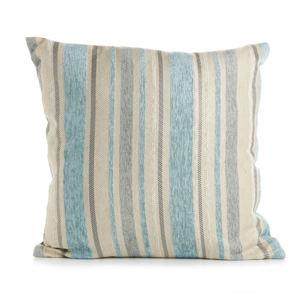 Wilko Duck Egg Striped Chenille Cushion 43 x 43cm Wilko