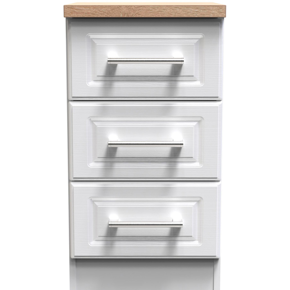 Crowndale Kent 3 Drawer White Ash and Modern Oak Bedside Table Image 3