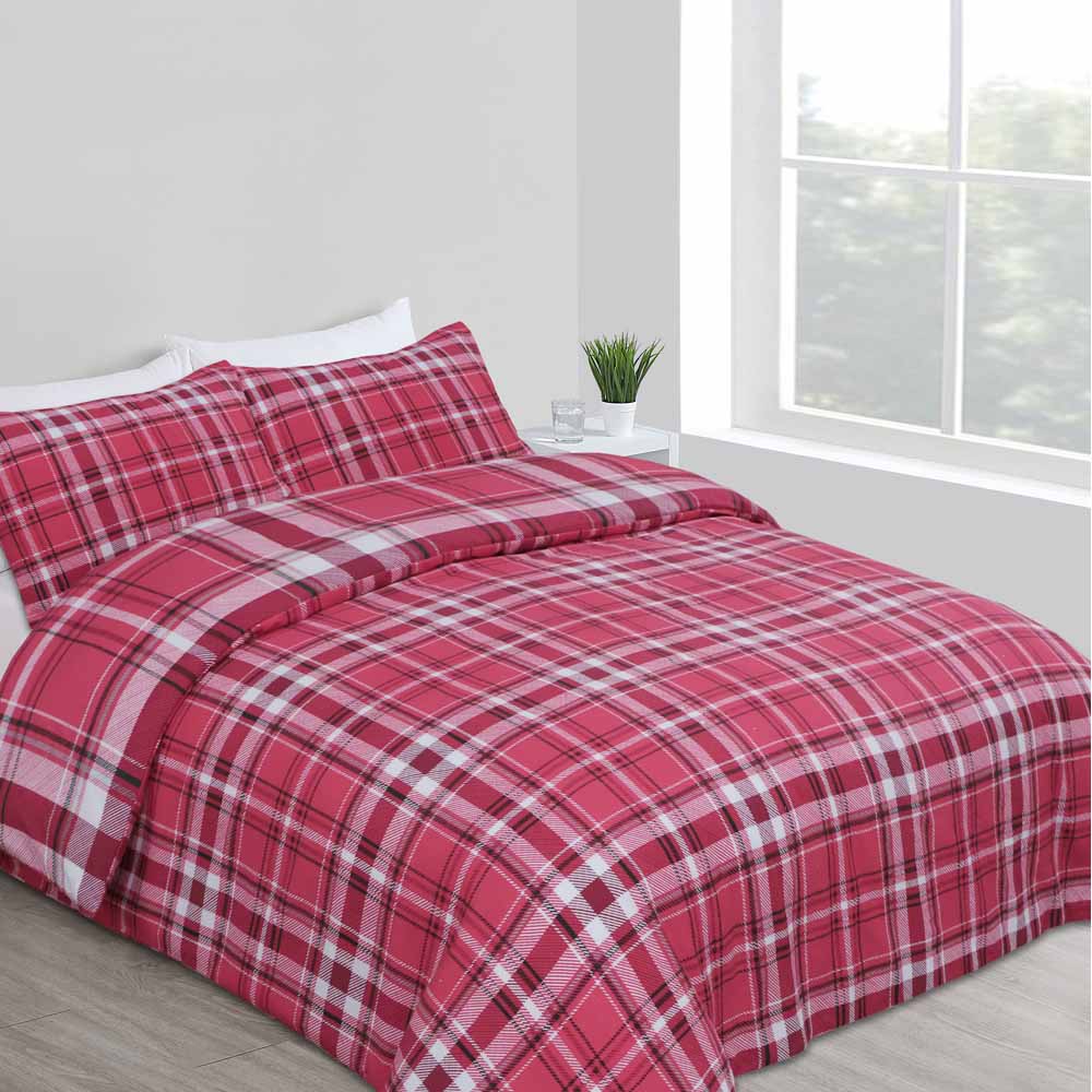 Wilko Red Check Brushed Cotton Double Duvet Set Image 2