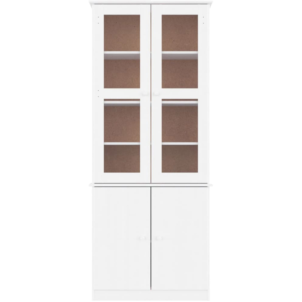 vidaXL 4 Door 4 Shelf White Solid Pine Wood Glass Display Cabinet Image 3