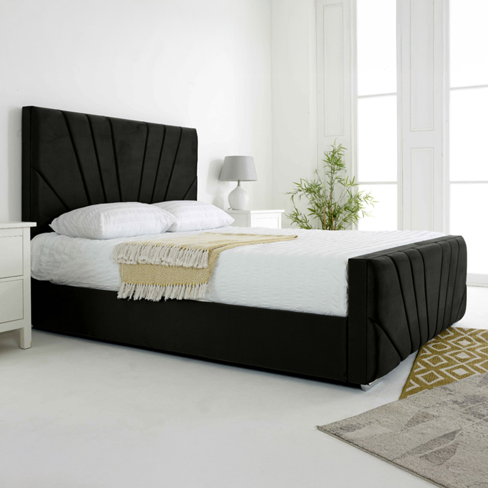 Eleganza Scarlett Super King Size Black Plush Velvet Bed Frame with Headboard and Footboard Image 1