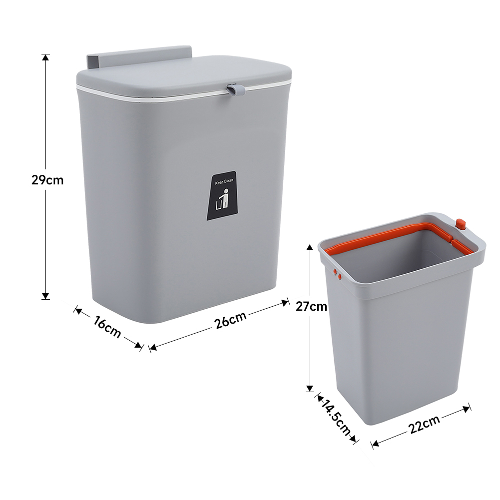 Living and Home Grey Trash Bin with Inner Bucket 9L Image 4