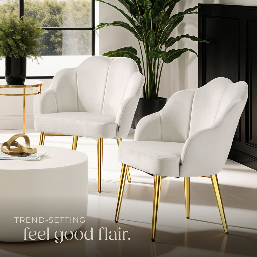 tectake Hellen Set of 6 Cream and Gold Velvet Accent Chairs Image 8