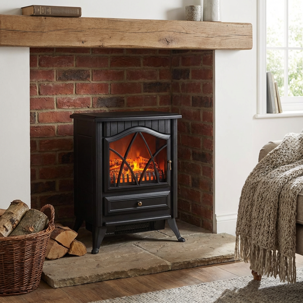 Black Freestanding Log Effect Stove Image 6