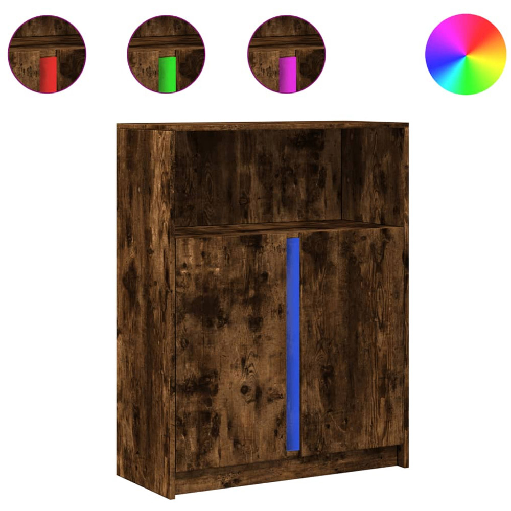 vidaXL 2 Door Single Shelf Smoked Oak Sideboard with RGB LED Lights Image 2
