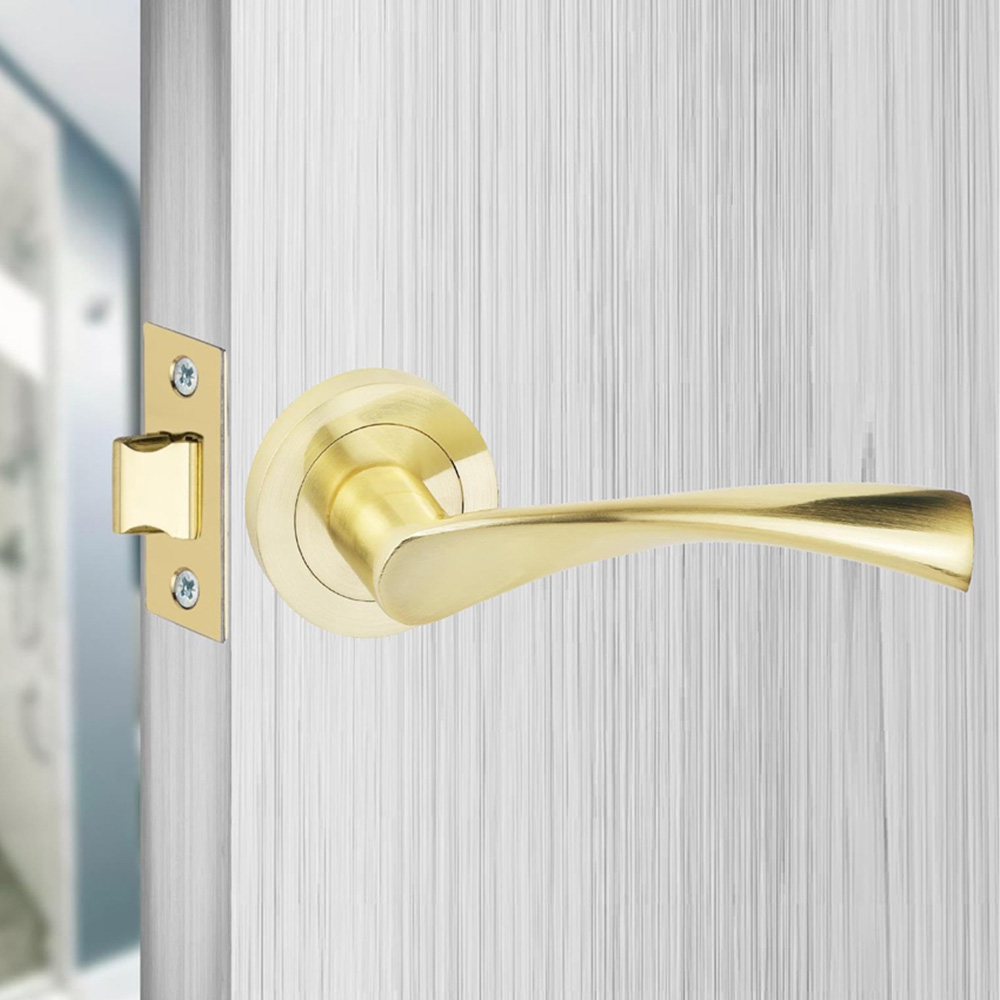 Golden Grace Satin Brass Astrid Door Handle Set with Euro Thumbturn Lock Set 70mm Image 2