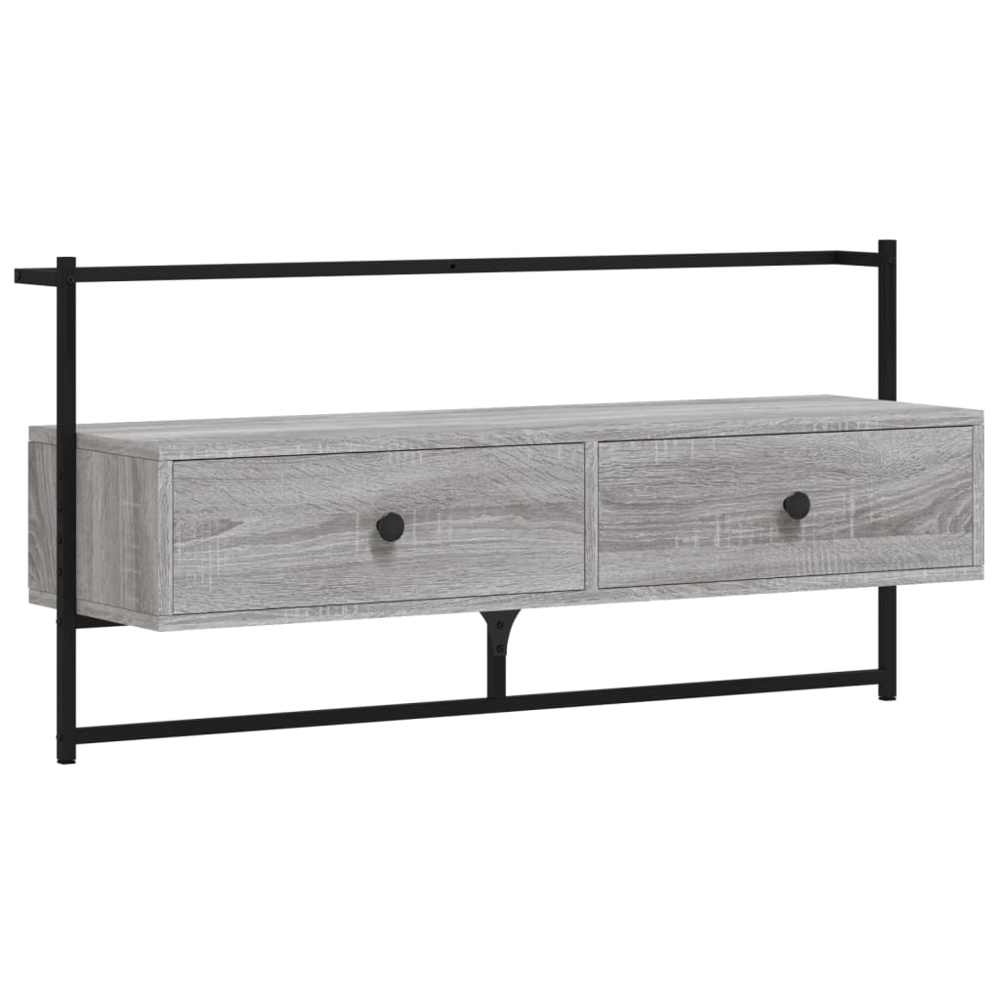 vidaXL 2 Drawer Grey Sonoma Wall Mounted TV Cabinet Image 2