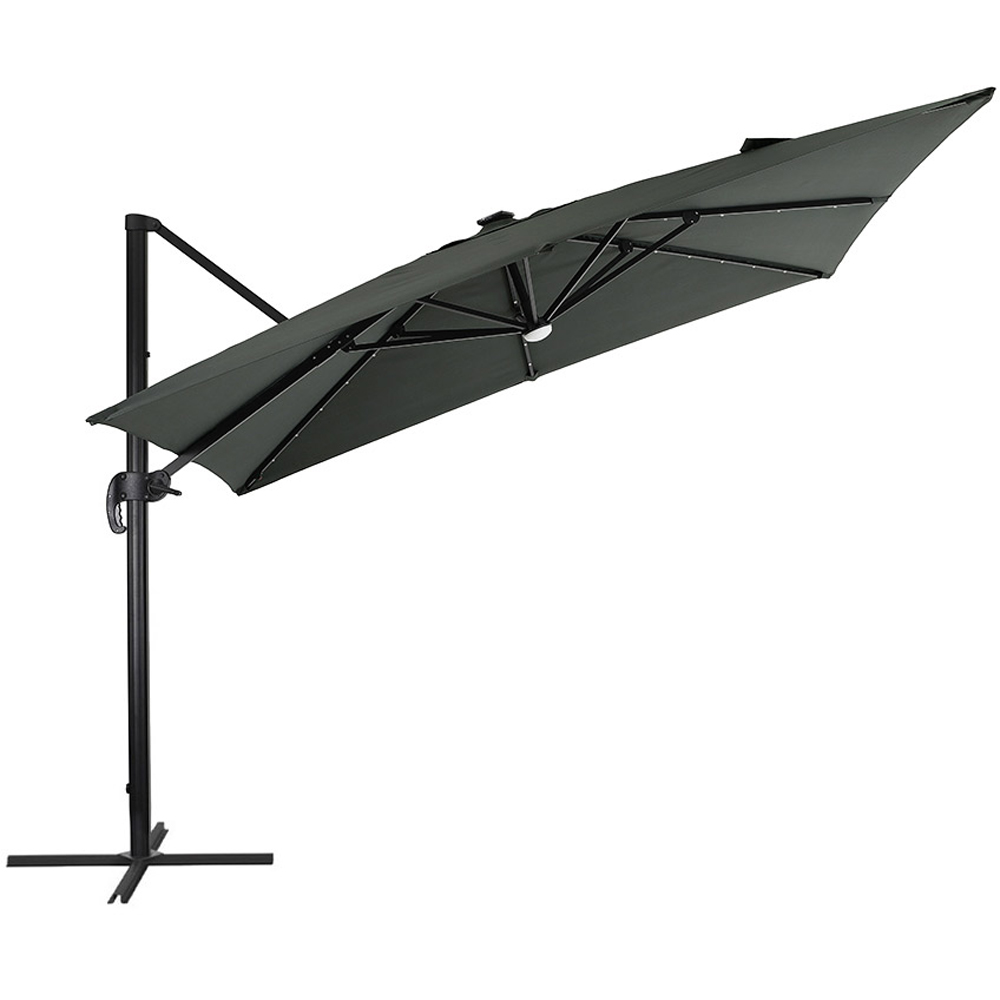 Living and Home Dark Grey Square LED Rotatable Cantilever Parasol with Base 3m Image 4