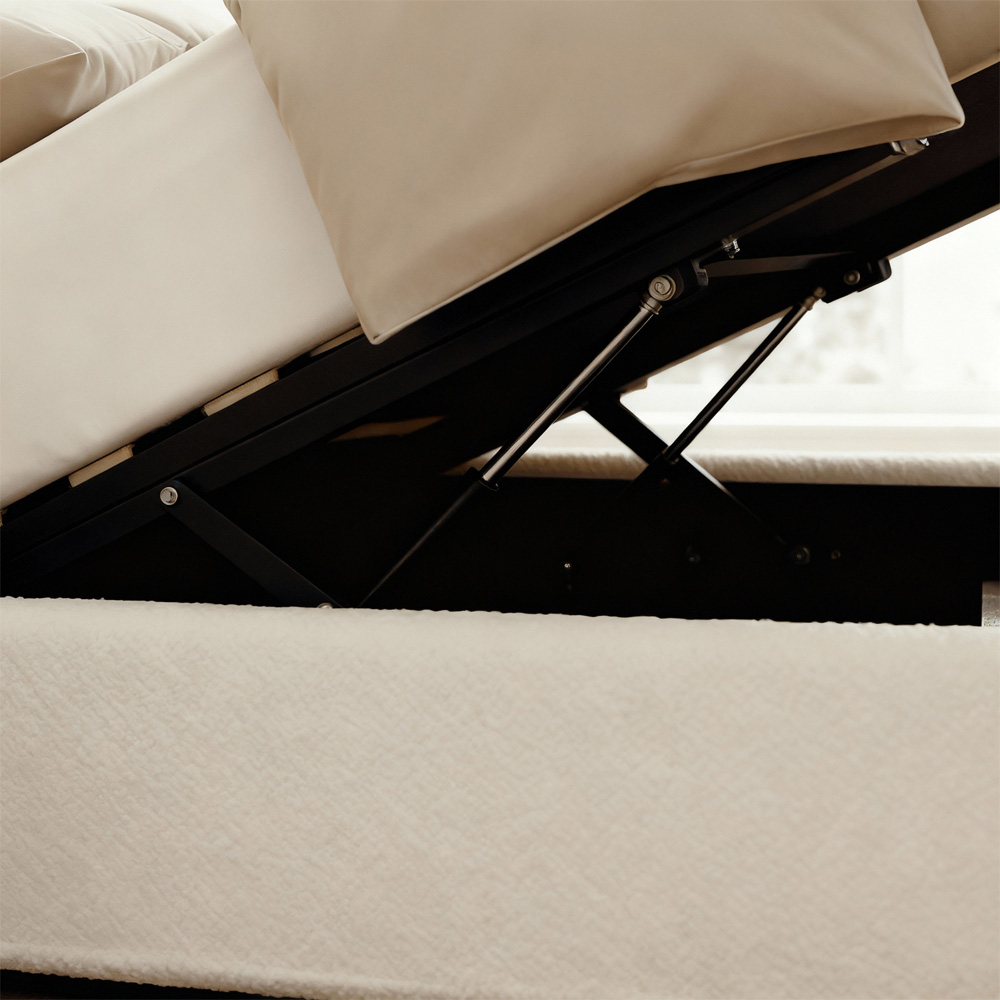 Home Source Alix Double White Boucle Lift-Up Ottoman Bed with Fluted Headboard Image 7