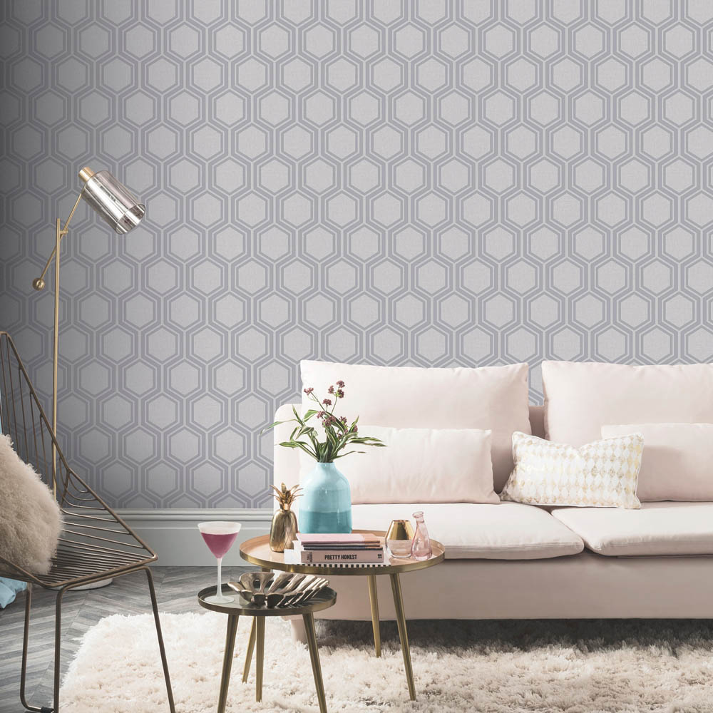 Arthouse Luxe Hexagon Grey and Silver Wallpaper Image 3
