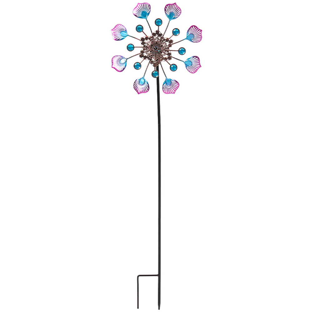 Living and Home 8 Blades Blue and Purple Metal Shell Wind Spinner 90cm Image 1