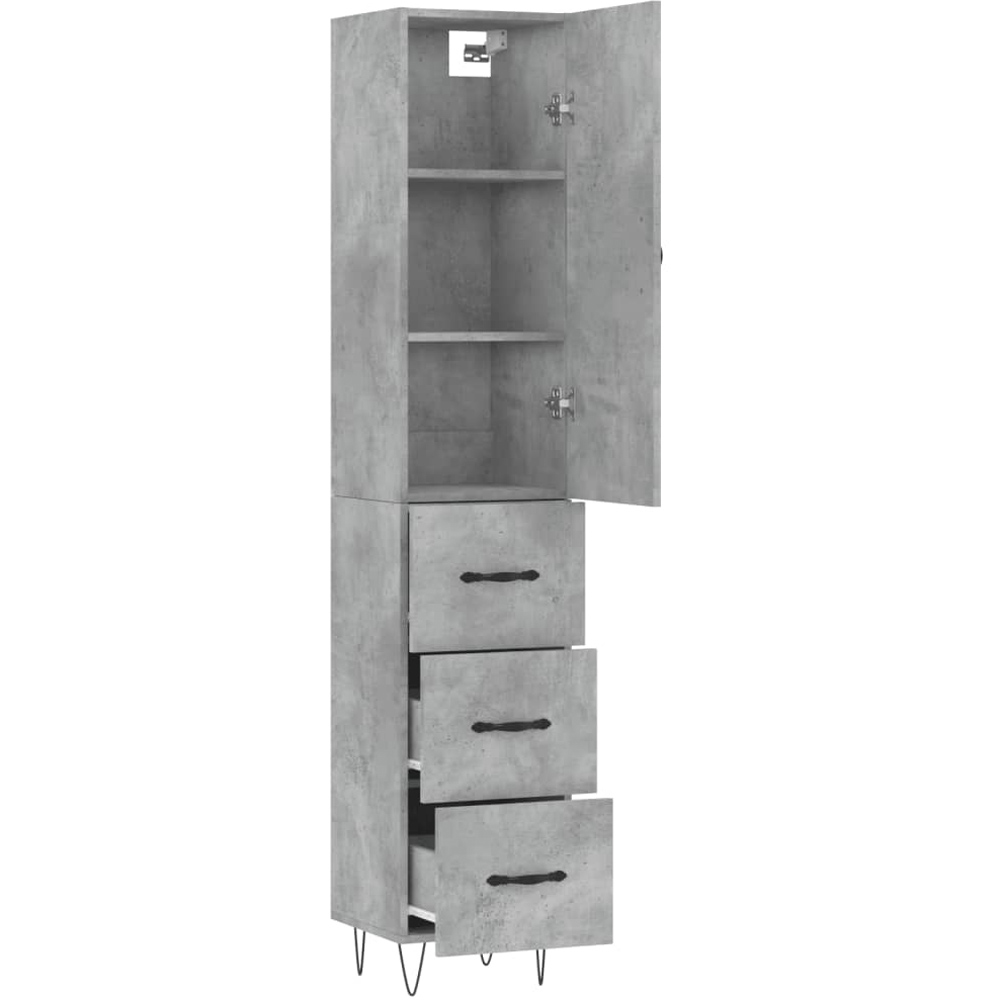 vidaXL Single Door 3 Drawer Concrete Grey Tall Highboard with Hairpin Legs Image 4