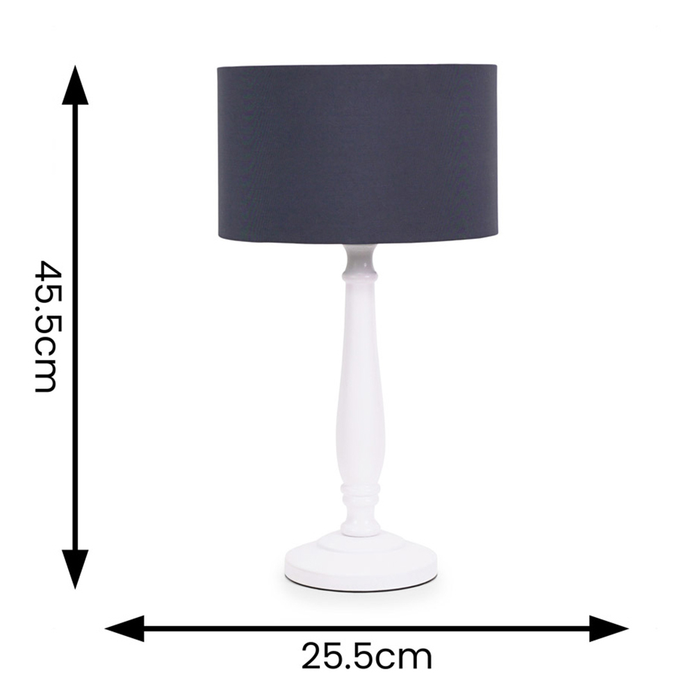 ValueLights Victoria Navy Blue Fabric Drum Shade White Wood Traditional LED Table Lamp Image 5