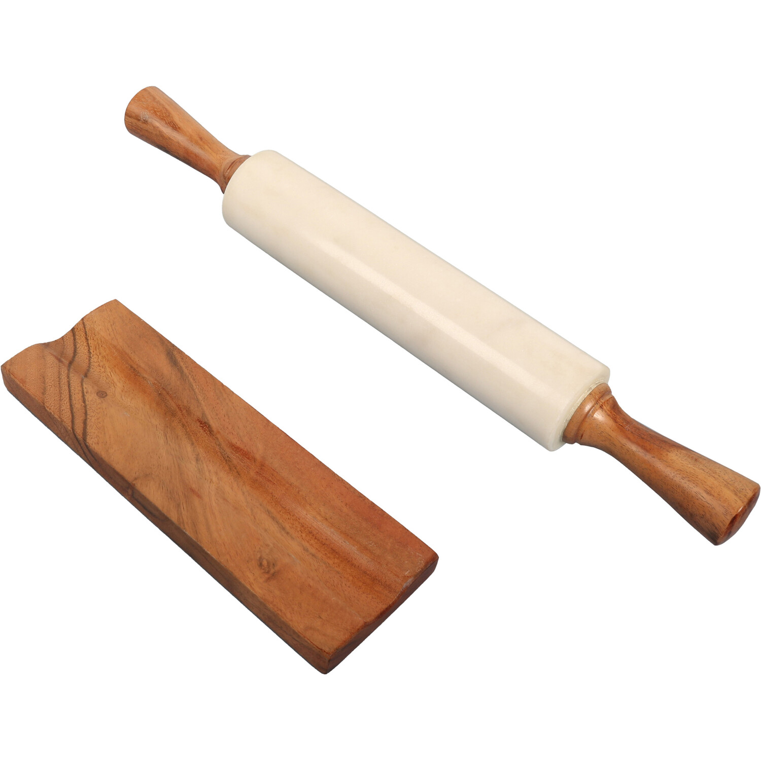 Marble Rolling Pin with Acacia Wood Stand - White Image 4