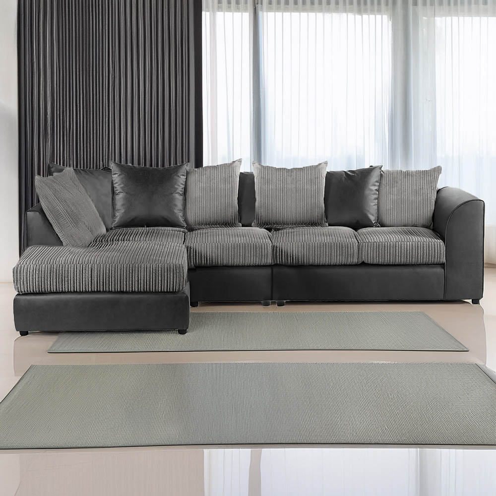 Luxor 4 Seater Black and Grey Jumbo Cord Left Hand Facing Scatter Back L Shaped Corner Sofa Set Image 1
