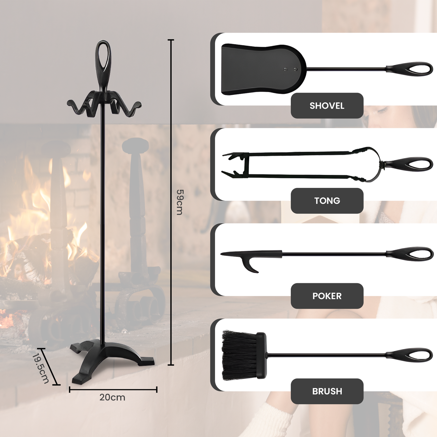 Black 5 Piece Companion Set Black Image 5