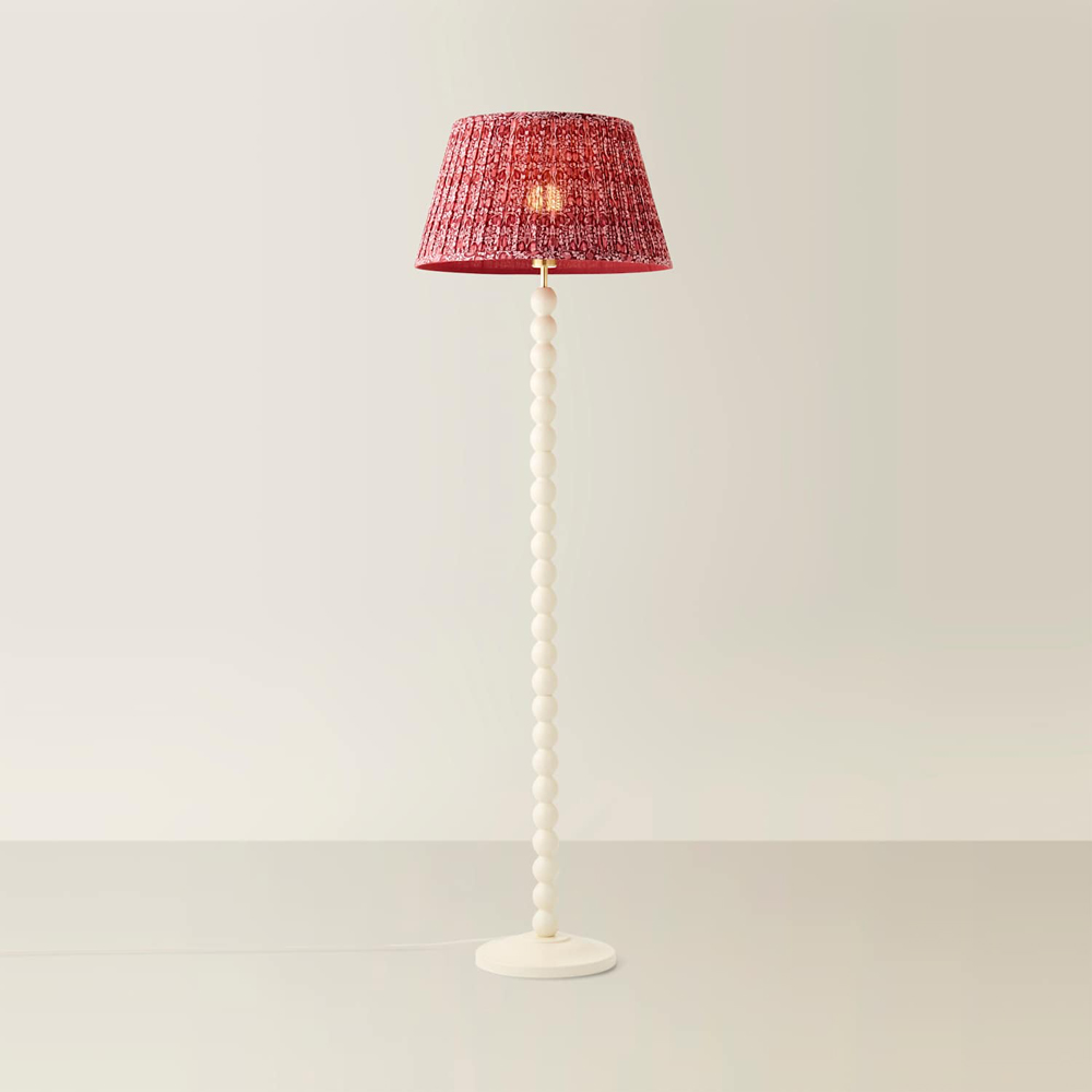 ValueLights Bobble Burgundy Pleated Shade Cream Wooden Floor Lamp with Bulb Image 3