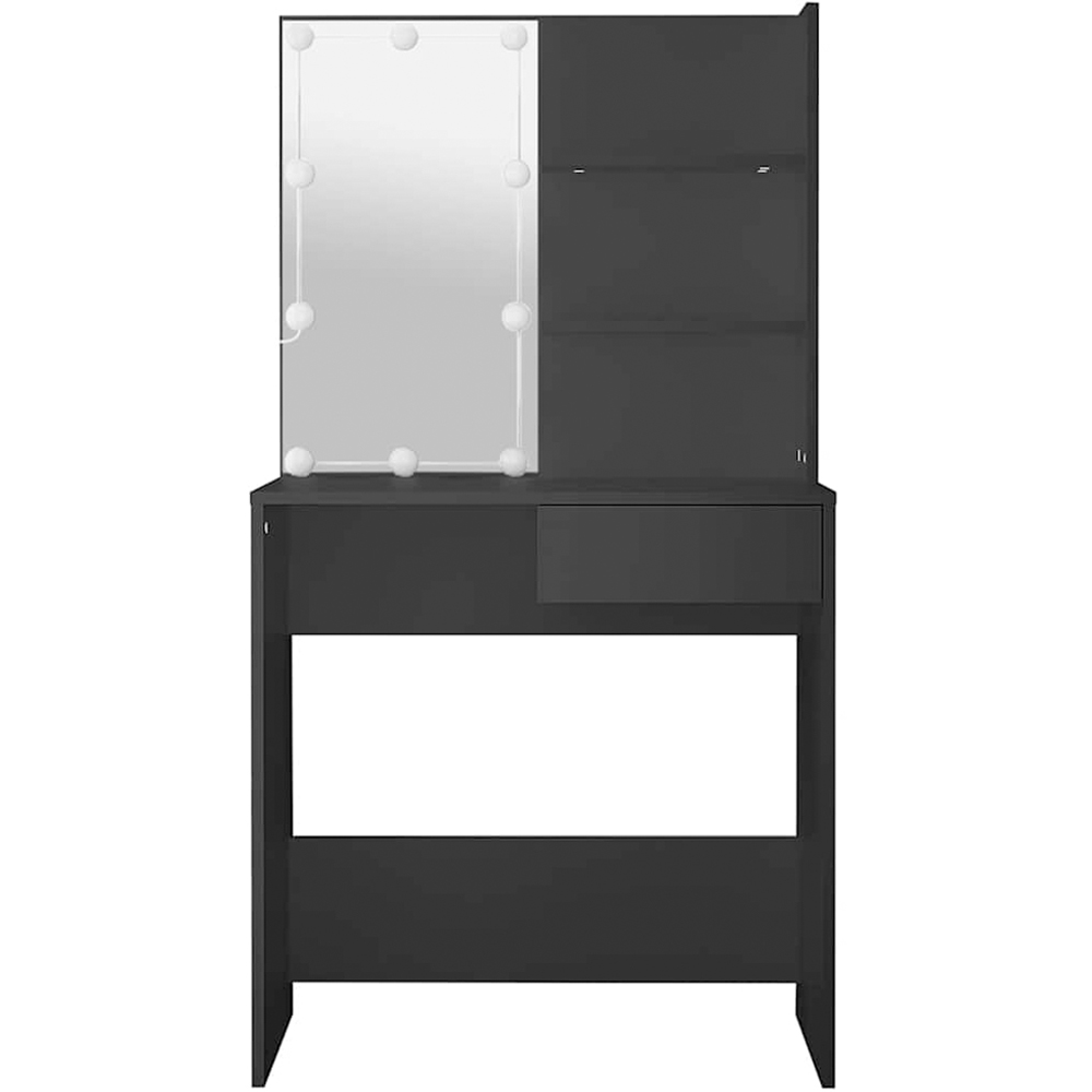 vidaXL Single Drawer 2 Shelf Black Dressing Table with LED Mirror Image 3