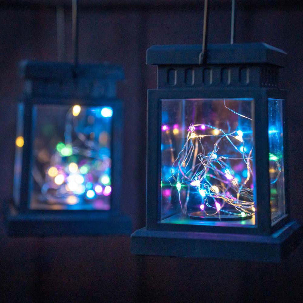 ValueLight Solar Black Outdoor Lantern Table Lamps with Multicolour Fairy Light Pack of 2 Image 2