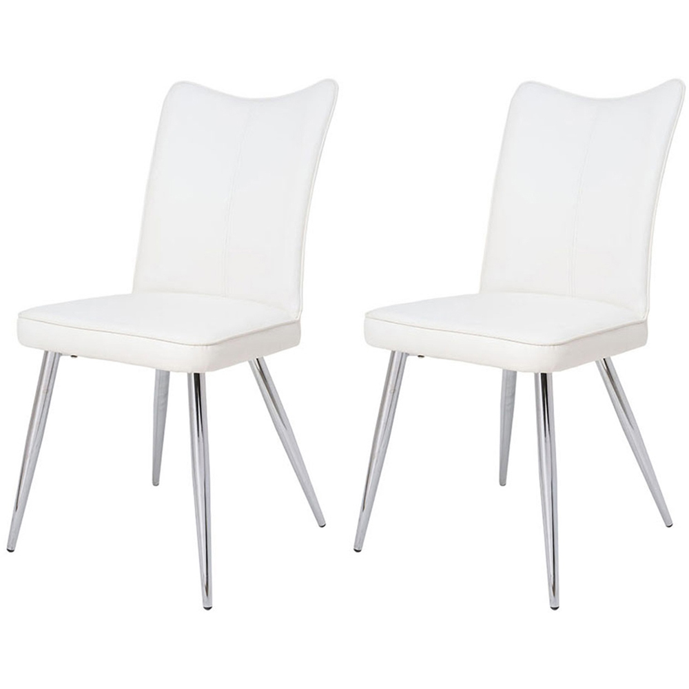 Living and Home Set of 2 White PU Leather High Backrest Dining Chair Image 2