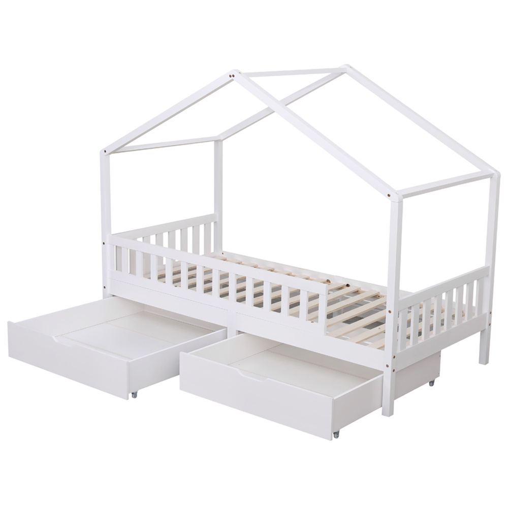 Portland Wood House 2 Drawer White Kids Bed Frame Image 3