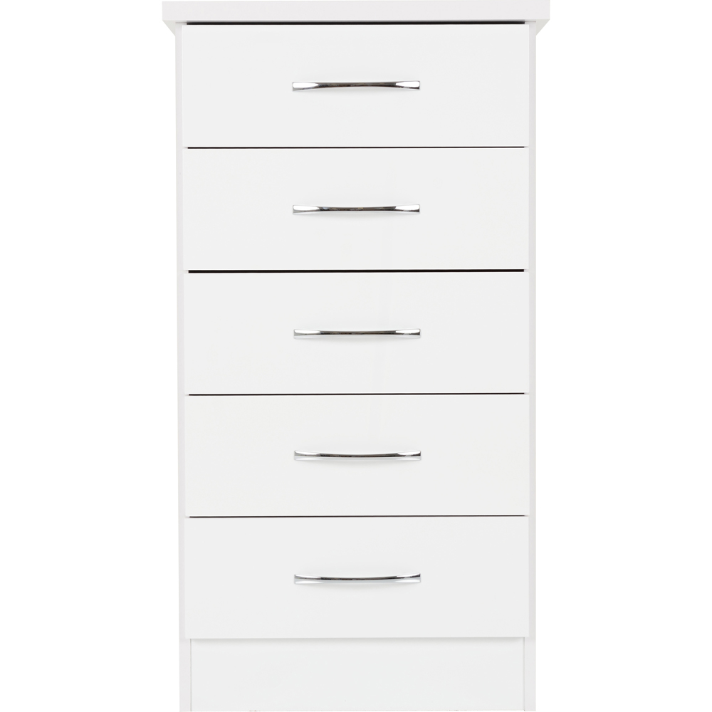 Seconique Nevada 5 Drawer White Gloss Narrow Chest of Drawers Image 3
