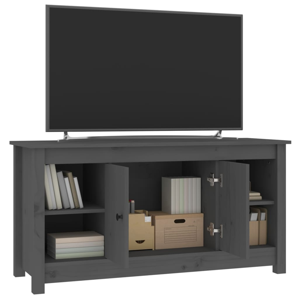 vidaXL 2 Door 4 Shelf Grey Solid Pine Wood TV Cabinet Image 6