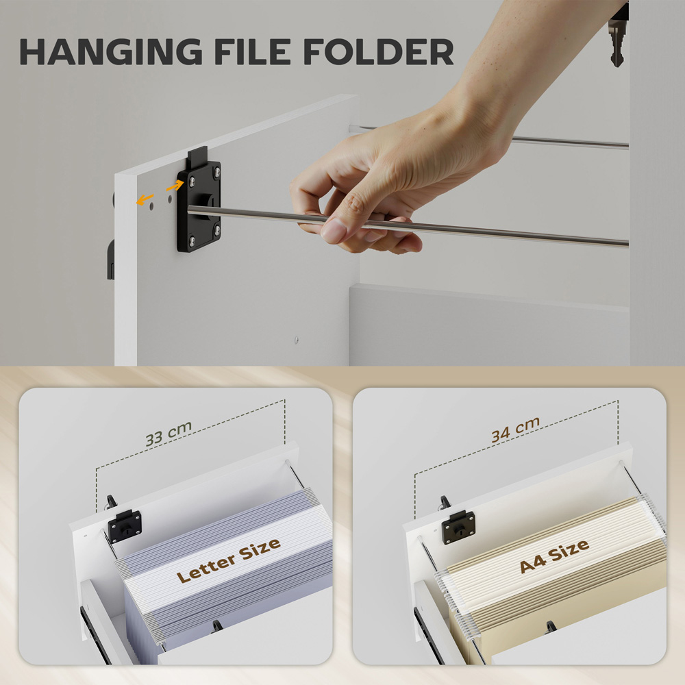 Portland 2 Drawer White Mobile Lockable Filing Cabinet with Keys Image 8