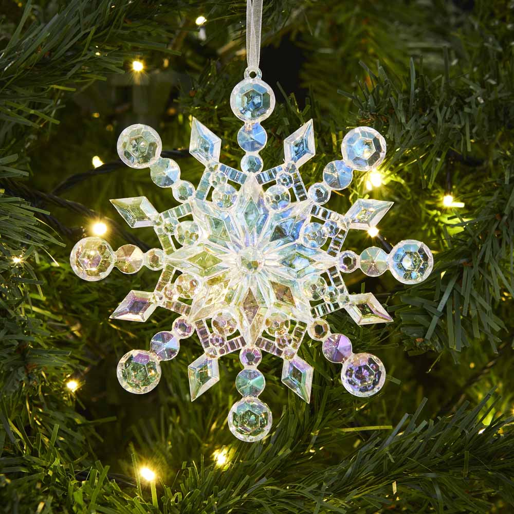 Wilko Glitters Iridescent Snowflake Ornament 6 Pack Image 3