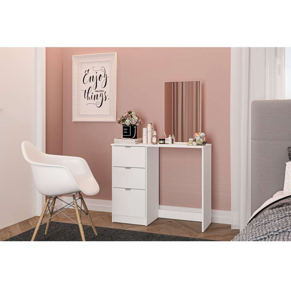Madison 3 Drawer White Dressing Table with Mirror Image 2