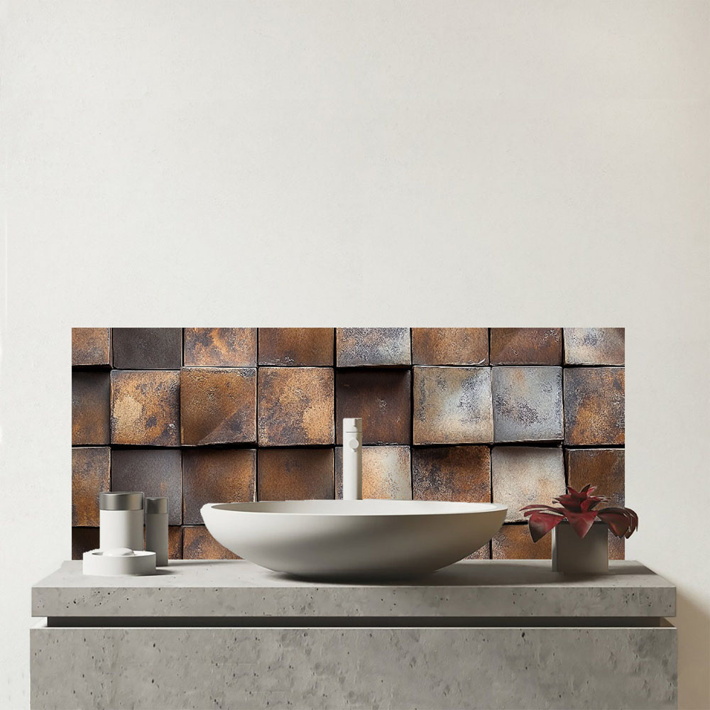 Warren Reed Designer Brown Square Brick Design Glass Bathroom Splashback 25 x 60cm Image 1