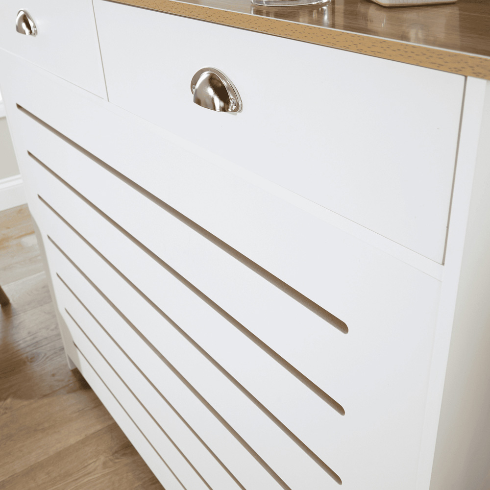 Home Source Batley 2 Drawer White and Oak Horizontal Slat Radiator Cover Medium Image 3