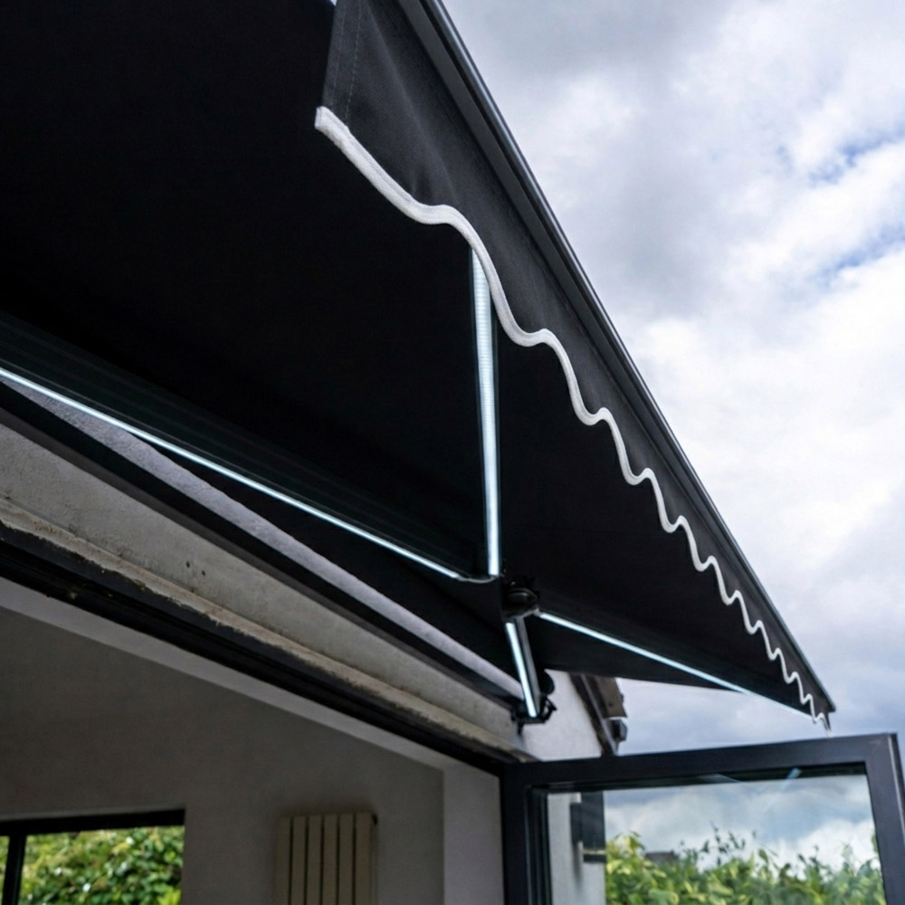 Jack Stonehouse Black Retractable Electric Awning with LED Lights and Remote Control 3 x 2.5m Image 2