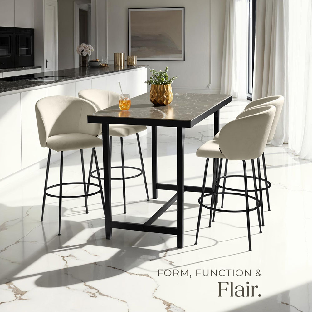 tectake Luana Cream and Black Velvet Look Padded Bar Stool Set of 2 Image 7