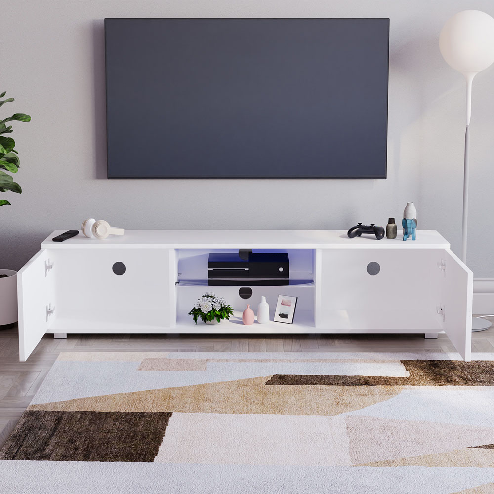 Vida Designs Cosmo 2 Door White TV Unit with LED Image 6