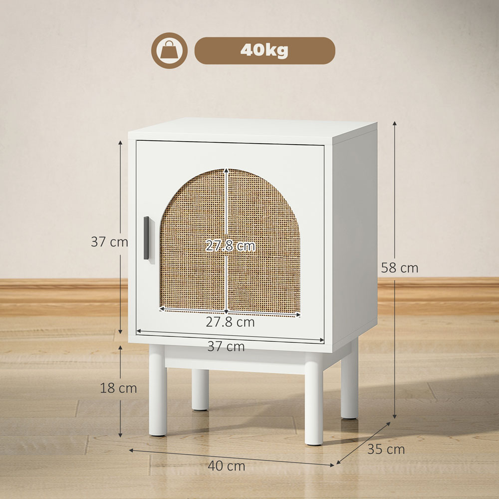 HOMCOM Boho Rattan Single Door White Bedside Table Image 9