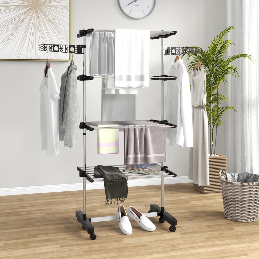 HOMCOM 4-Tier Black Large Stainless Steel Clothes Drying Rack Image 2