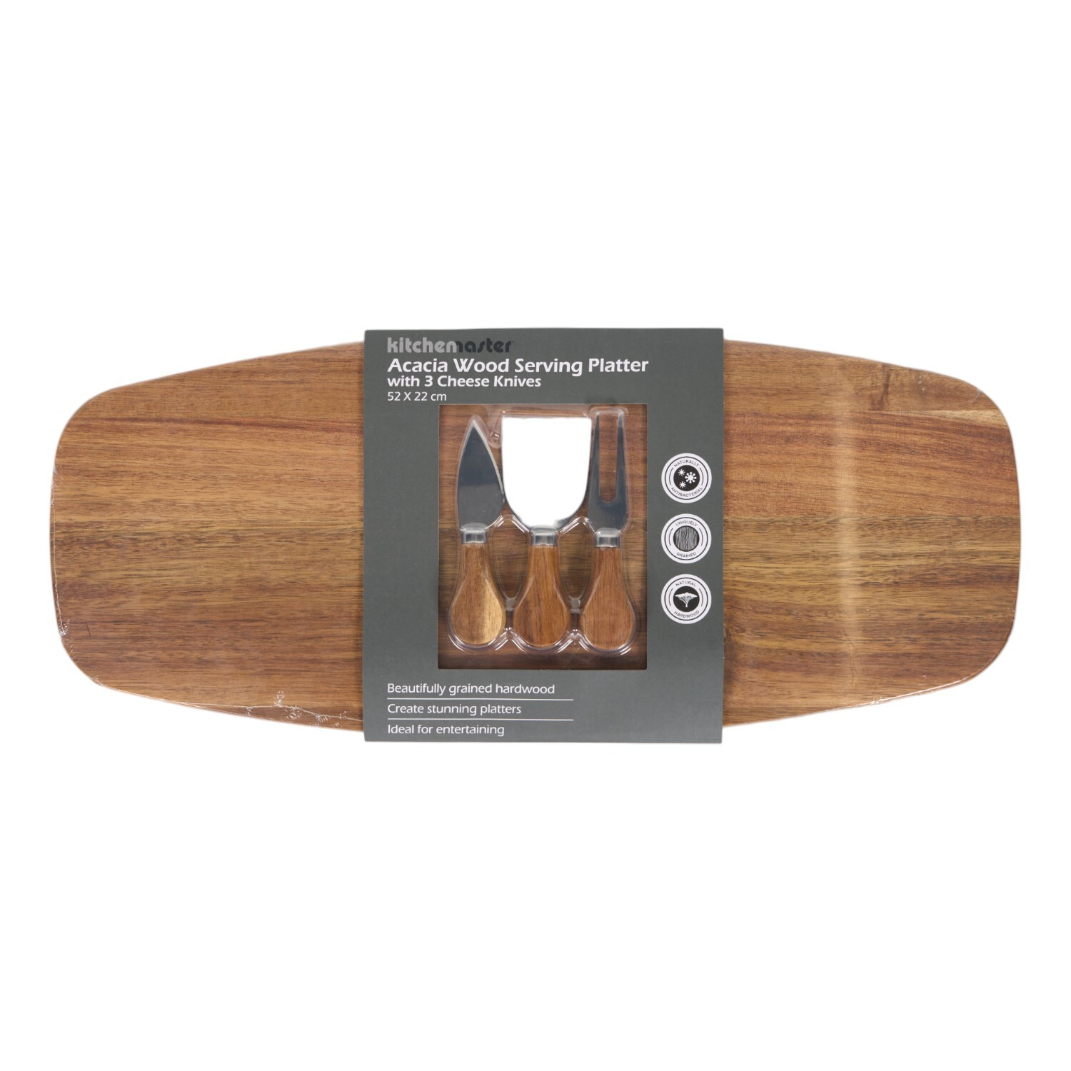 Acacia Wood Serving Platter with 3 Cheese Knives Brown Image 1