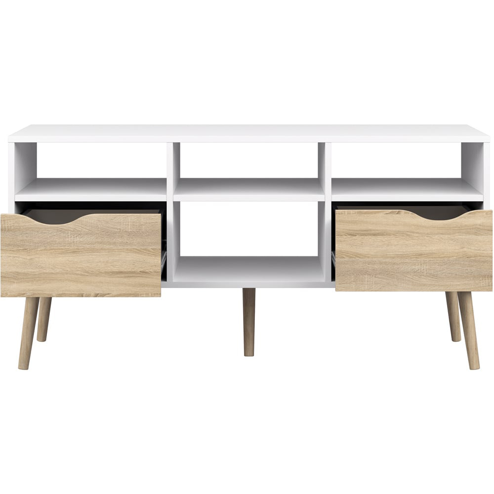 Florence 2 Drawer White and Oak Wide TV Unit Image 4