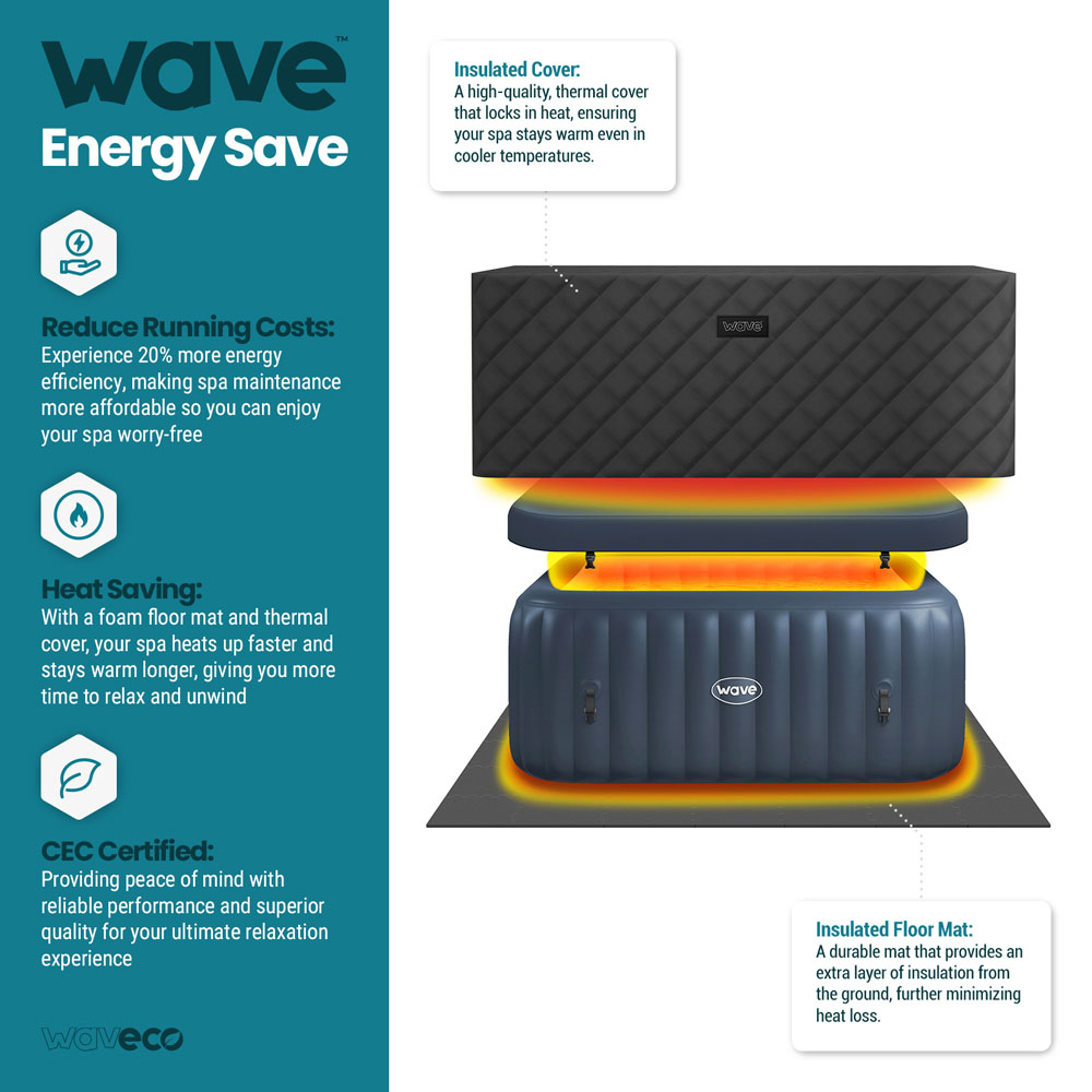 Wave Spas Pacific 4 Person Navy Square Inflatable Hot Tub with EnergySave Bundle Image 4
