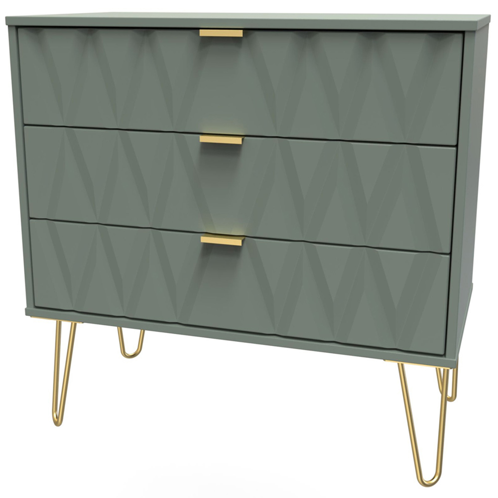 Crowndale Diamond 3 Drawer Reed Green Chest of Drawers Image 2