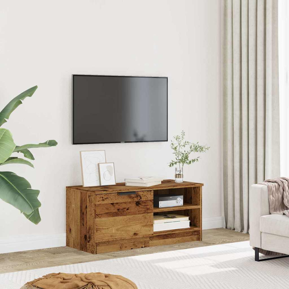 vidaXL Single Door 2 Open Shelf Old Wood TV Cabinet Image 3