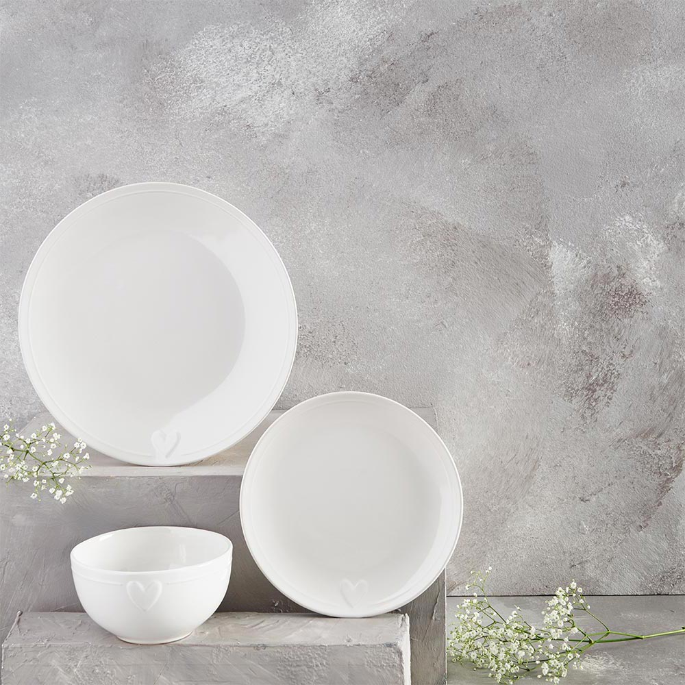 Wilko Cream Embossed Heart Dinner Set 12 Piece Wilko