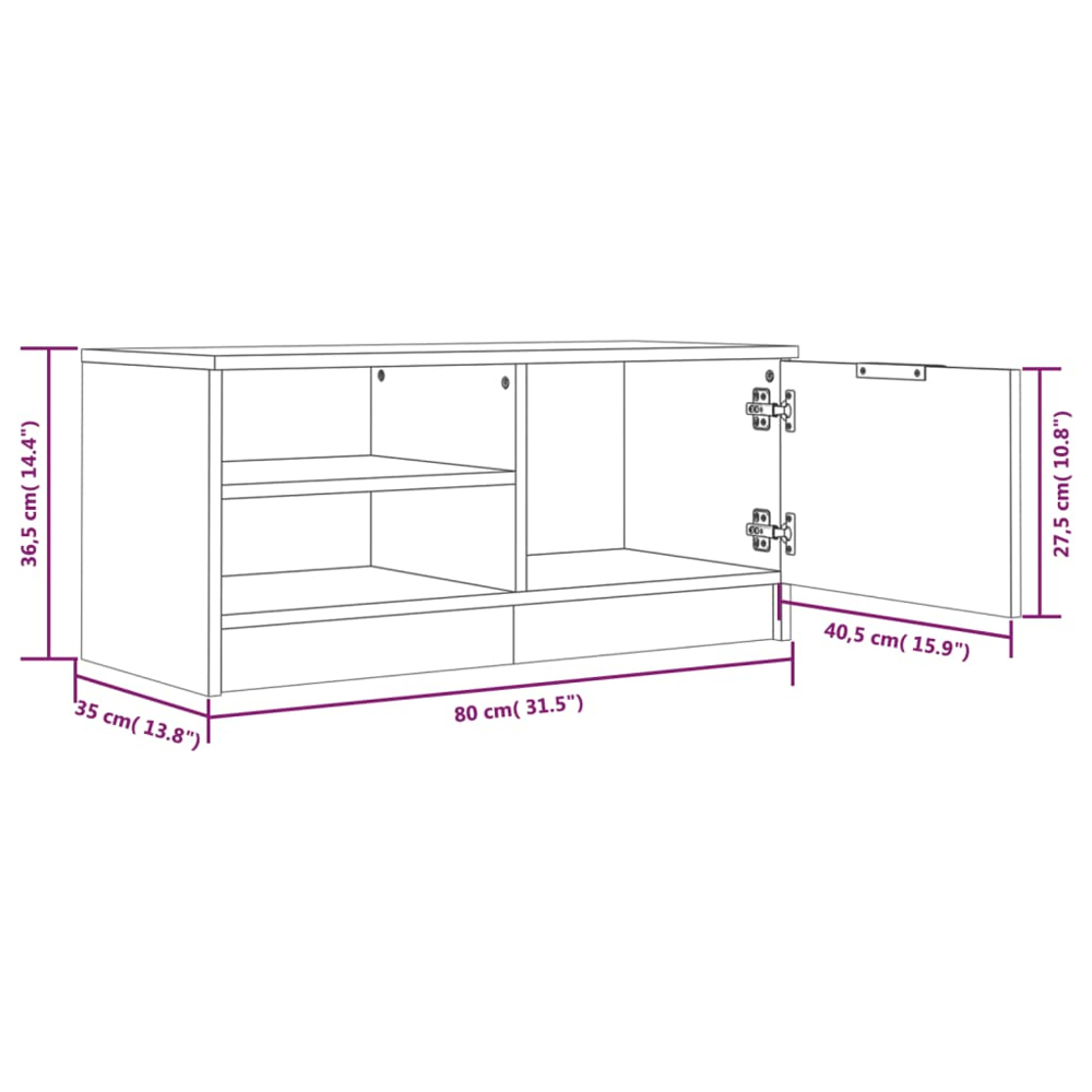 vidaXL Single Door 2 Shelf White TV Cabinet Image 9
