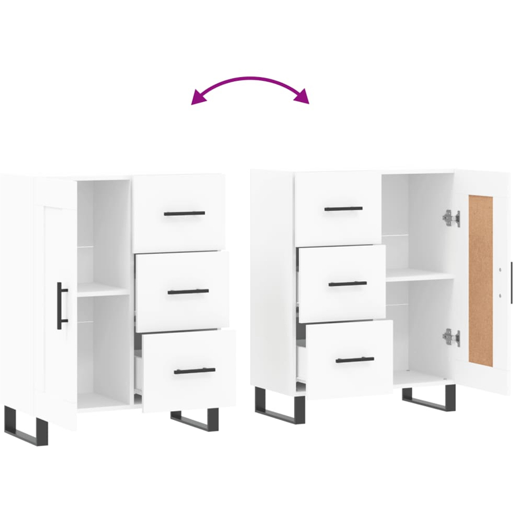 vidaXL Single Door 3 Drawer White Sideboard Image 9