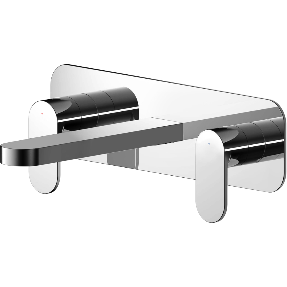 nuie Chrome Wall Mounted 3 Tap Hole Basin Mixer with Plate Image 1
