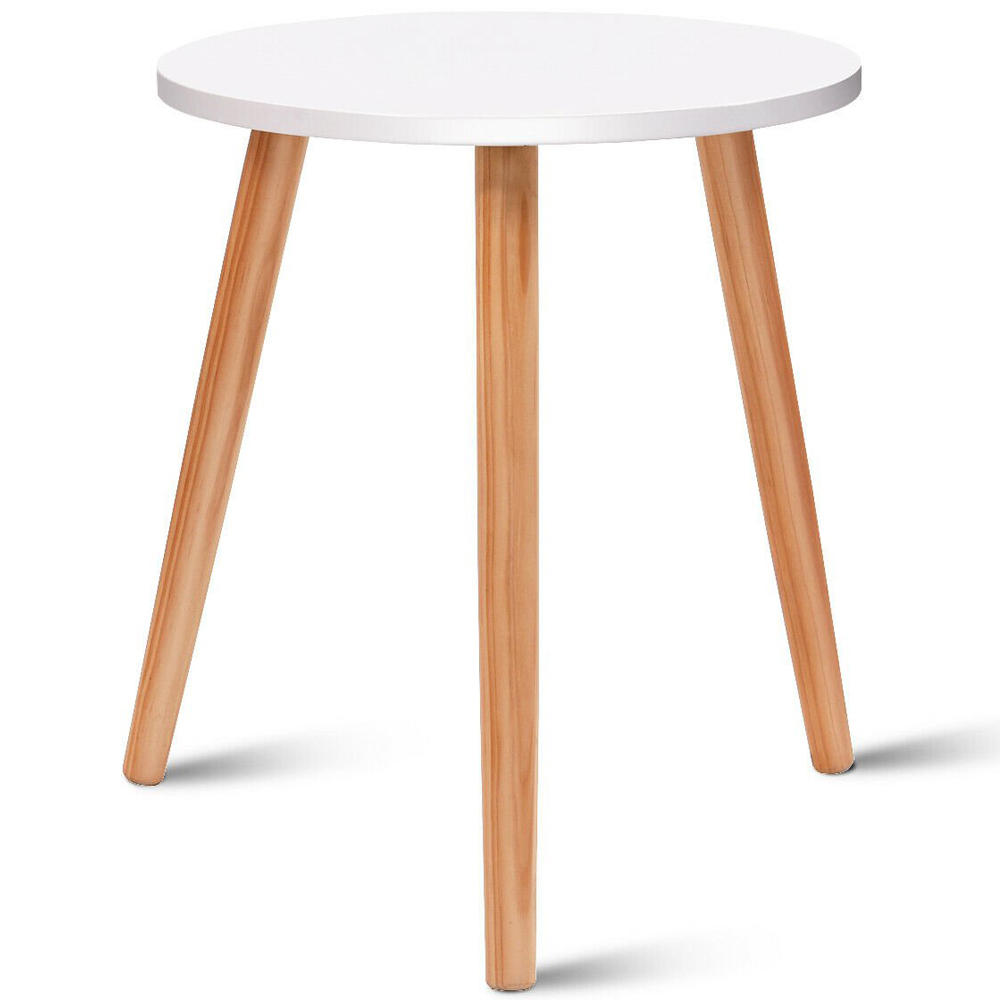 Costway White Natural Wood Legs Round Side Table Image 2