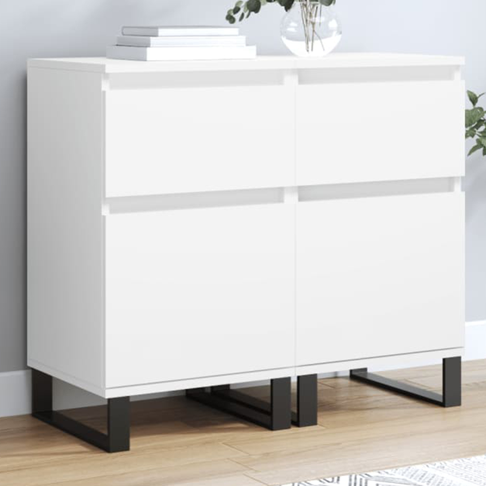 vidaXL Single Door Single Drawer White Sideboard Set of 2 Image 1