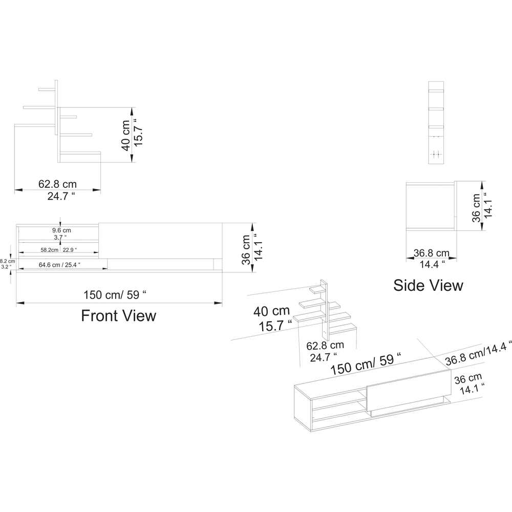 Decorotika Linda 3 Shelf Walnut TV Unit and 6 Tier Wall Shelf Image 7