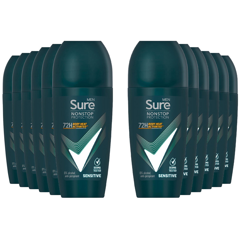 Sure Men Sensitive 72H Nonstop Protection Anti-Perspirant Roll On Deodorant 50ml 12 Pack Image 1